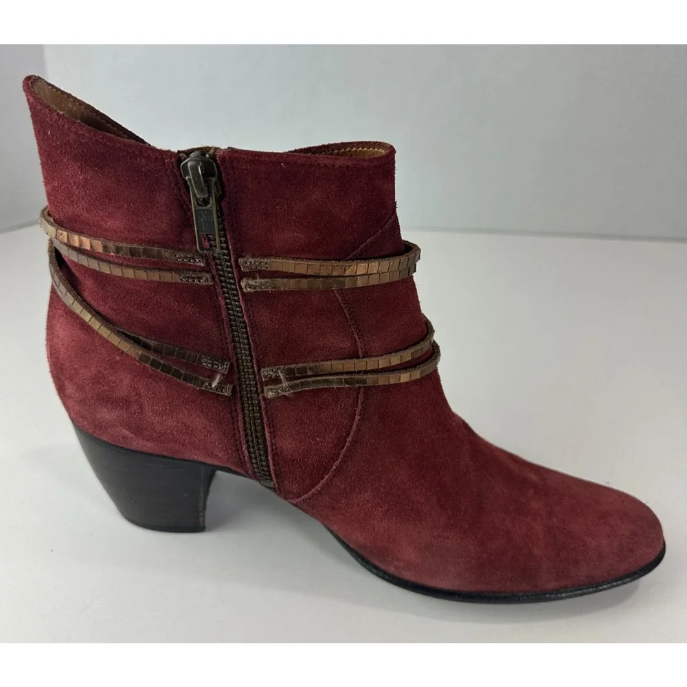 Sundance Suede Ankle Boots Size 39 US 8.5 - 9 Block Heel Burgundy Red Booties - Picture 5 of 16